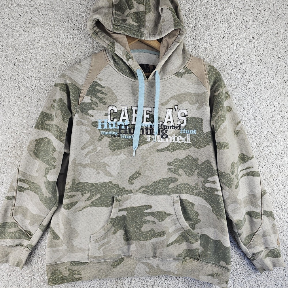 Cabelas Muted Camo Hunting Hoodie Sweatshirt Women's Large Tan Accents